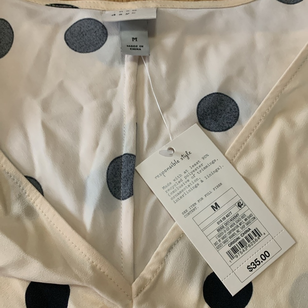 A New Day NWT
Women's Crepe Short Sleeve
Midi Color: Cream with Black Polka Dots - Picture 11 of 11